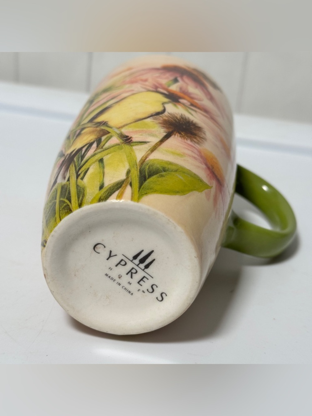Cypress Home SB Baldwin Travel Mug Floral Bird Butterfly 2006 Artsy 6" Cup - Picture 6 of 7